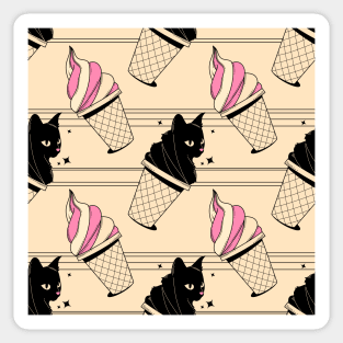 Ice Cream Black Cat Pattern in beige Sticker